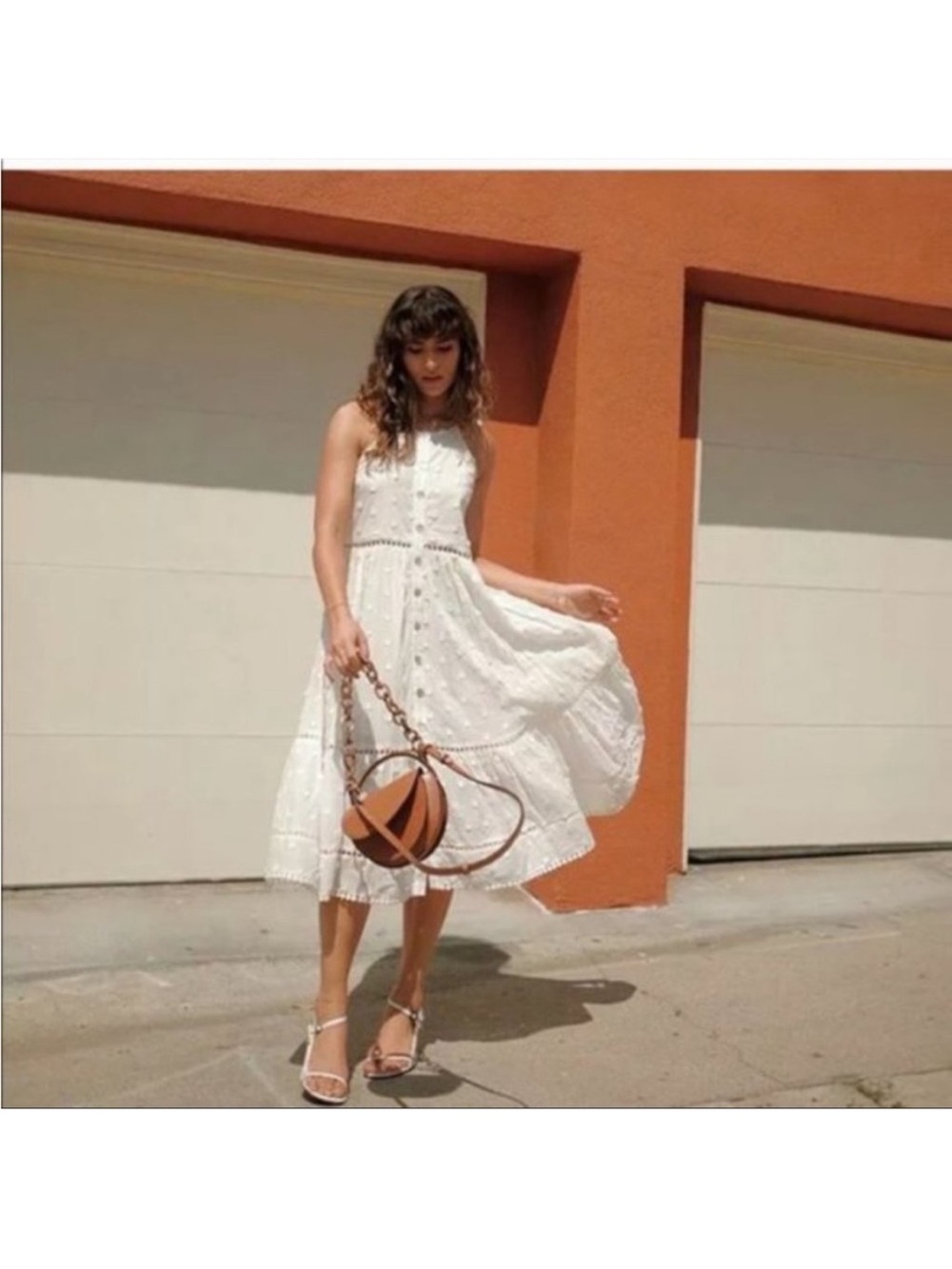 Farm Rio Harmonia White Floral Appliqué Midi Dress